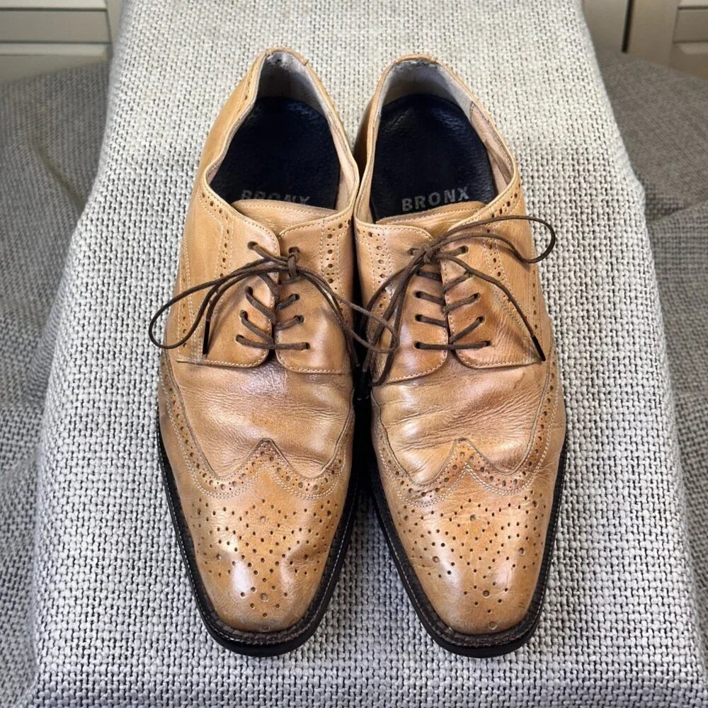 Bronx brand Italy Made Brogues Oxfords Round Point Toe Mens Dress Shoes Size 9.5